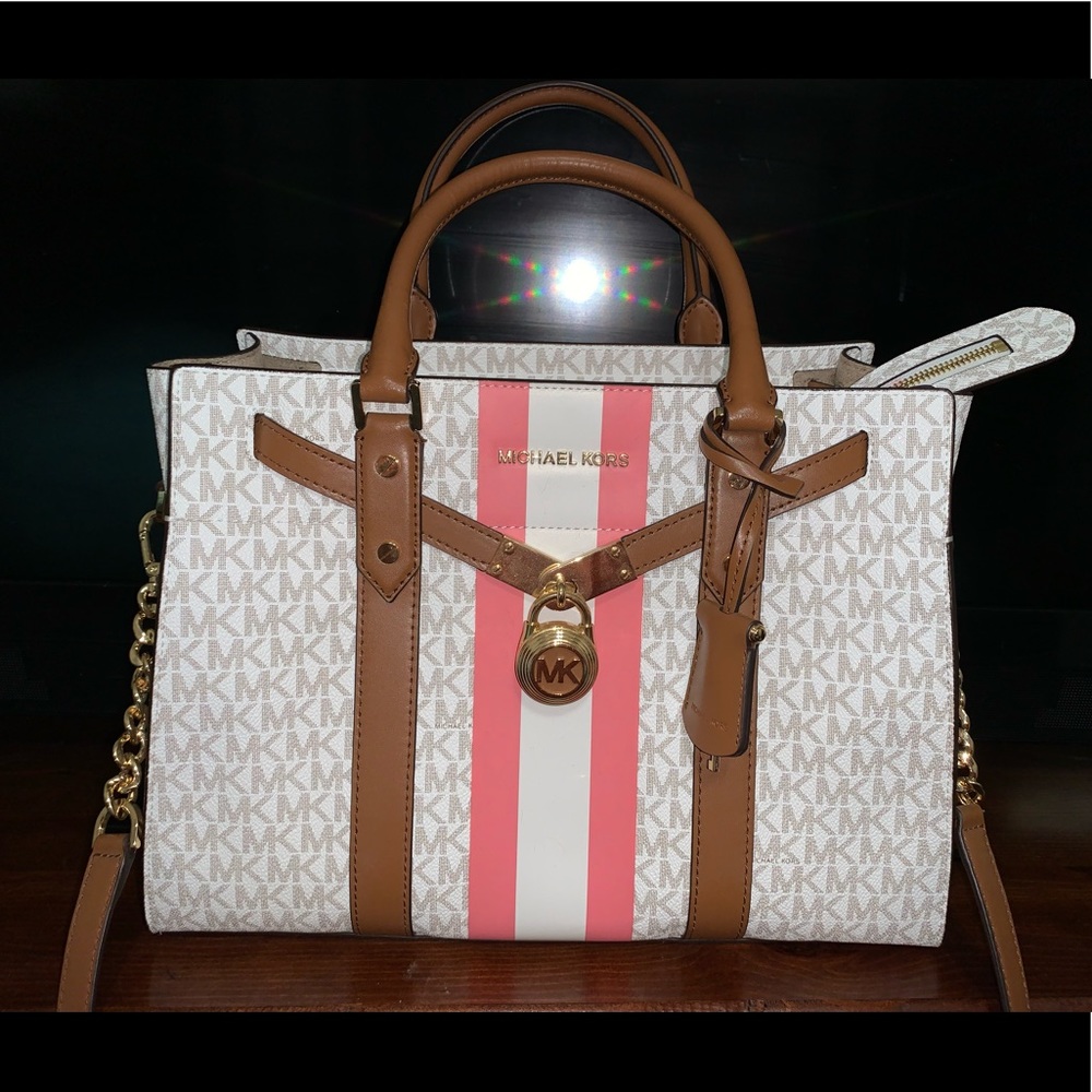 Michael Kors White and Brown Satchel